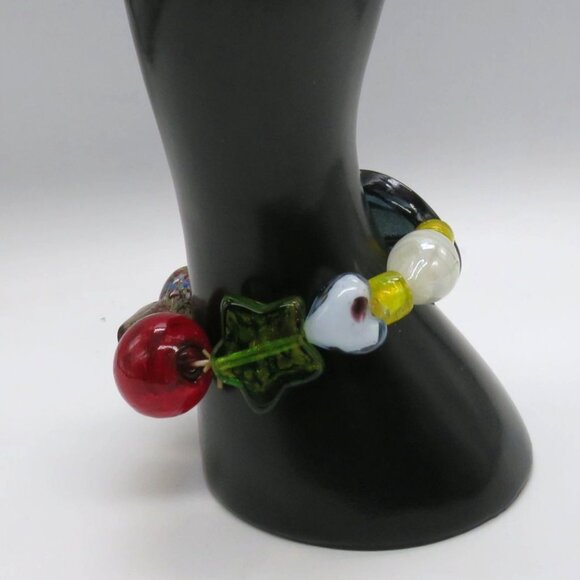 Art Glass Bead Bracelet Assorted Colorful Chunky Shapes Design Stretch Fun Funky - Picture 2 of 6